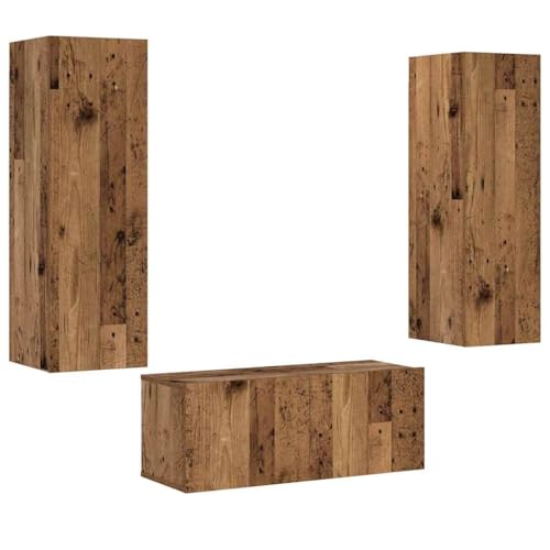 QJBSAVVA Lowboard Wohnzimmer Tv Ständer Tv Sideboard Wohnzimmer Sideboard Fernseher - TV-Wandschränke 3 STK. Altholz-Optik Holzwerkstoff für Jugendzimmer Schlafzimmer Küche Wohnzimmer von QJBSAVVA