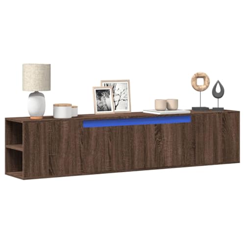 QJBSAVVA Lowboard Wohnzimmer Tv Ständer Tv Sideboard Wohnzimmer Sideboard Fernseher - TV-Wandschrank mit LED-Beleuchtung Braun Eiche 180x31x39,5 cm für Küche Jugendzimmer Schlafzimmer Wohnzimmer von QJBSAVVA