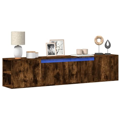 QJBSAVVA Lowboard Wohnzimmer Tv Ständer Tv Sideboard Wohnzimmer Sideboard Fernseher - TV-Wandschrank mit LED-Beleuchtung Räuchereiche 180x31x39,5 cm für Küche Jugendzimmer Schlafzimmer Wohnzimmer von QJBSAVVA