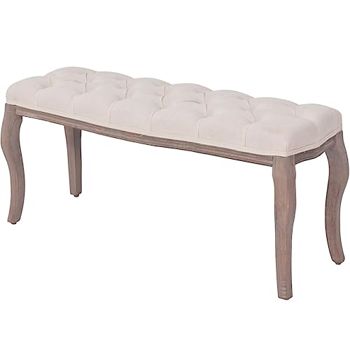 QJBSAVVA Luxuriös Gepolsterte Sitzbank aus Massivholz mit Cremeweißer Leinenpolsterung 110 x 38 x 48 cm Elegante Beine und Hohe Tragkraft für Flur Esszimmer und Schlafzimmer QJBSAVVA Luxuriös Gepolsterte Sitzbank aus Massivholz mit Cremeweißer Leinenpolsterung 110 x 38 x 48 cm Elegante Beine und Hohe Tragkraft für Flur Esszimmer und Schlafzimmer von QJBSAVVA