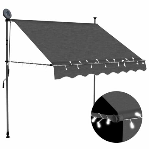 QJBSAVVA Markise 150 cm Anthrazit Einziehbare Klemmmarkise mit Solar LED Beleuchtung für Balkon Terrasse und Garten QJBSAVVA Markise 150 cm Anthrazit Einziehbare Klemmmarkise mit Solar LED Beleuchtung für Balkon Terrasse und Garten von QJBSAVVA