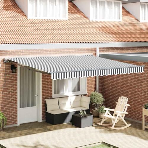 QJBSAVVA Markise Anthrazit Weiß 400x300 cm Einziehbare Balkonmarkise mit UV Schutz und Manueller Verstellung Robustes Polyester Stahl Design für Terrasse Garten und Außenbereich von QJBSAVVA