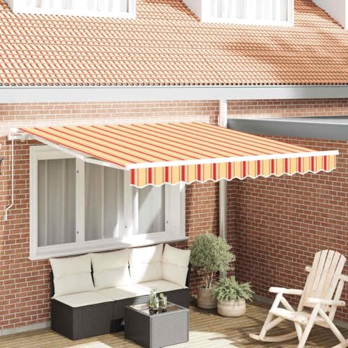 QJBSAVVA Markise Gelb und Orange 350x250 cm Manuell Ausziehbar mit UV Schutz und Wasserabweisendem Polyesterstoff für Balkon Terrasse und Garten von QJBSAVVA