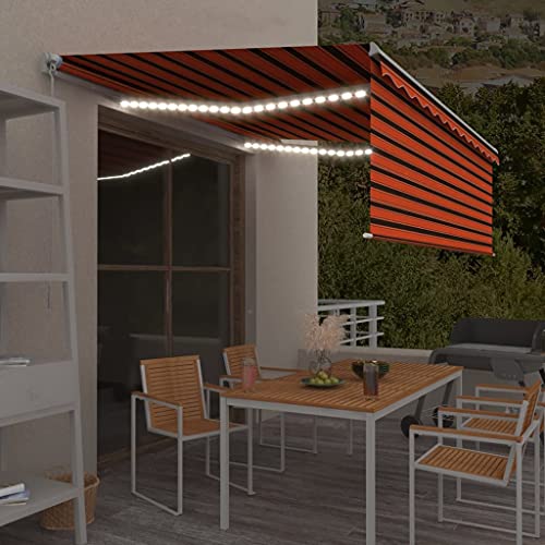 QJBSAVVA Markise Manuell Einziehbar 4x3 m mit Rollo & Solar LED Beleuchtung UV und Wasserbeständig aus Aluminiumrahmen und Polyesterstoff für Terrasse Balkon Garten von QJBSAVVA