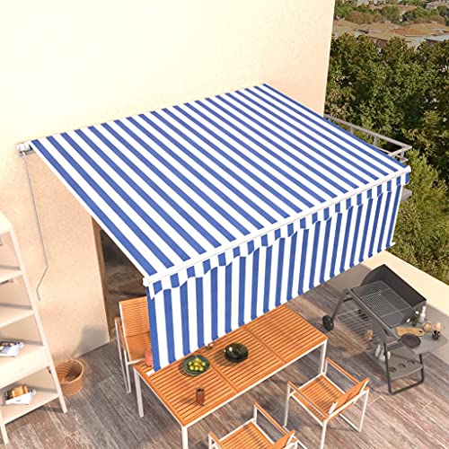 QJBSAVVA Markise Manuell Einziehbar mit Rollo 4x3 m Blau & Weiß Rostbeständig & UV-Beständig für Terrasse Balkon und Garten von QJBSAVVA