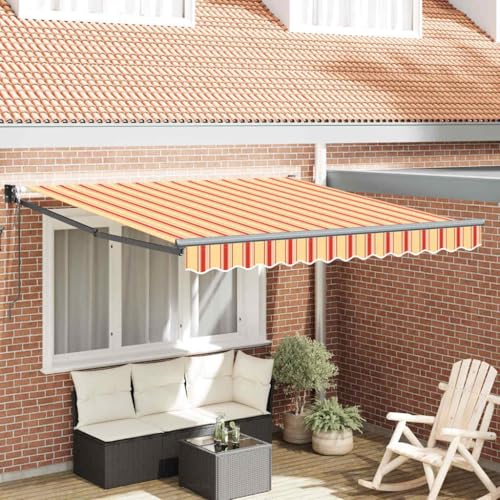 QJBSAVVA Markise für Balkon und Terrasse 350x250 cm Automatisch Ausziehbare Markise in Orange Rot Gestreift mit UV Schutz Wetterfestes Polyestergewebe für Garten und Outdoorbereich von QJBSAVVA
