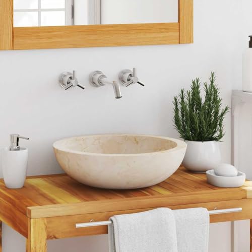 QJBSAVVA Marmor Waschbecken 40 x 12 cm Creme Handgefertigt Modernes Design Robuste Oberfläche Leicht zu Reinigen für Badezimmer und Waschraum von QJBSAVVA