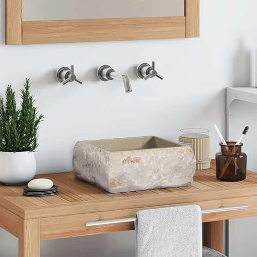 QJBSAVVA Marmor Waschbecken Creme 30x30x13 cm Handgefertigt Modernes Design Robuste Naturstein Ausführung Leicht zu Reinigen für Badezimmer und Waschraum von QJBSAVVA