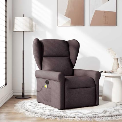 QJBSAVVA Massagesessel Dunkelbraun Stoff Manuelle Liegefunktion 6-Punkt-Vibrationsmassage Bequemer Relaxsessel mit Seitentasche für Wohnzimmer Schlafzimmer und Balkon von QJBSAVVA