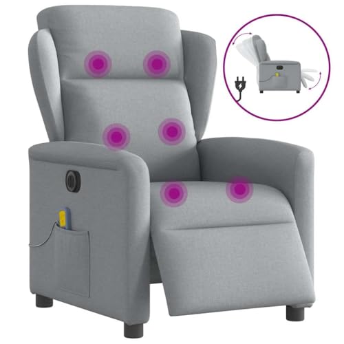 QJBSAVVA Massagesessel Elektrisch Hellgrau Stoff Relaxsessel mit 6-Punkt-Vibrationsmassage und elektrischer Liegefunktion bis 135 Grad Bequem & Stabil für Wohnzimmer Schlafzimmer und Balkon von QJBSAVVA
