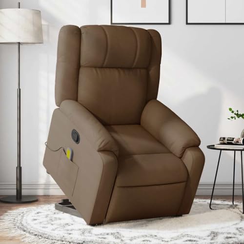QJBSAVVA Massagesessel mit Aufstehhilfe Braun Stoff Relaxsessel mit Vibrationsfunktion und manueller Liegeposition Bequemer Wohnzimmer Sessel für Schlafzimmer und Balkon von QJBSAVVA