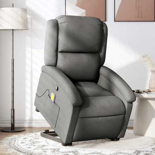 QJBSAVVA Massagesessel mit Aufstehhilfe Dunkelgrau Stoff Relaxsessel mit Vibrationsfunktion und manueller Liegeposition Bequem für Wohnzimmer Schlafzimmer und Balkon von QJBSAVVA
