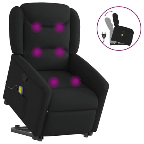QJBSAVVA Massagesessel mit Aufstehhilfe Schwarz Stoff Relaxsessel mit Vibrationsfunktion und manueller Liegeposition Bequem für Wohnzimmer Schlafzimmer und Balkon von QJBSAVVA