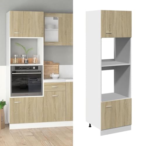 QJBSAVVA Mikrowellenumbauschrank Lyon Sonoma Eiche 60x57x207 cm Küchenschrank mit Stauraum für Geschirr und Küchenutensilien Langlebiges Holzwerkstoff Design für Küche und Wohnzimmer von QJBSAVVA