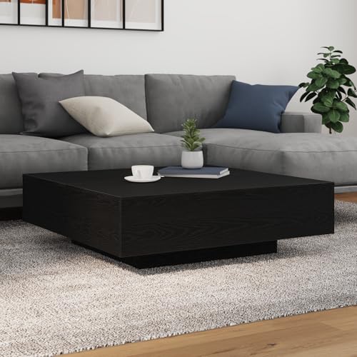 QJBSAVVA Moderner Couchtisch mit LED-Beleuchtung in Schwarz Eiche Quadratisch 100x100x31 cm Robuster Beistelltisch für Wohnzimmer von QJBSAVVA
