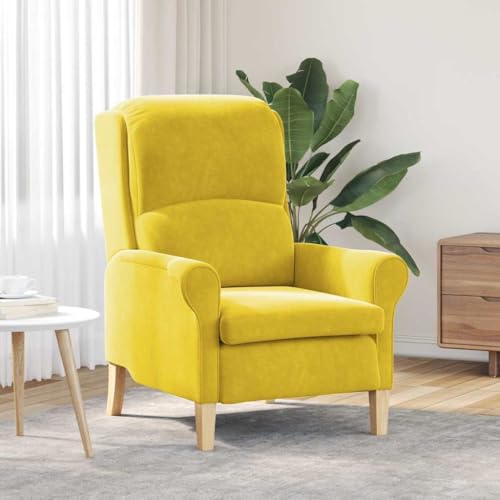 QJBSAVVA Moderner Gelber Sessel aus Textil mit Holzrahmen Bequemer Loungesessel für Wohnzimmer Schlafzimmer und Balkon Komfortables Lesesessel mit Ergonomischem Design von QJBSAVVA