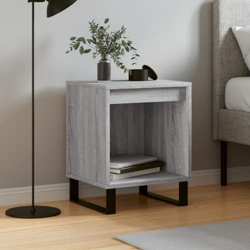 QJBSAVVA Moderner Nachttisch Grau Sonoma aus Holzwerkstoff mit Metallbeinen, Stabile Tischplatte & Reichlich Stauraum, für Schlafzimmer und Wohnzimmer von QJBSAVVA