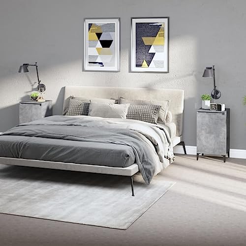 QJBSAVVA Moderner Nachttisch aus Holzwerkstoff und Metall in Betongrau mit 2 Fächern und Stabiler Oberplatte - Elegantes Design für Schlafzimmer und Wohnzimmer von QJBSAVVA