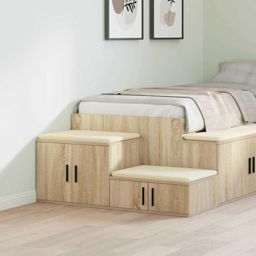 QJBSAVVA Moderner Nachttisch aus Spanplatte in Beige mit 2 Fächern – Stilvoller Stauraum für Schlafzimmer von QJBSAVVA