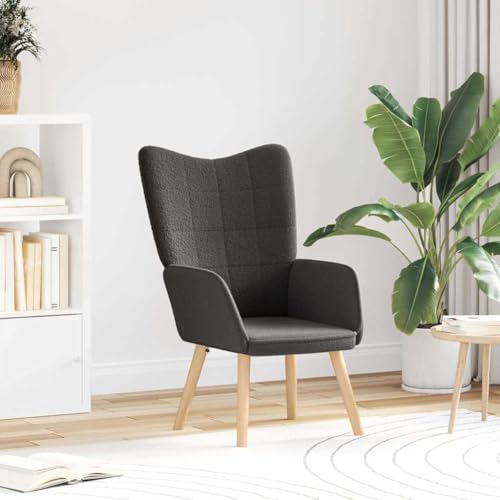 QJBSAVVA Moderner Relaxsessel Dunkelgrau mit Eichenholzgestell Bequemer Lesesessel für Wohnzimmer und Schlafzimmer Plüschiger Polyesterstoff mit Ergonomischer Form von QJBSAVVA