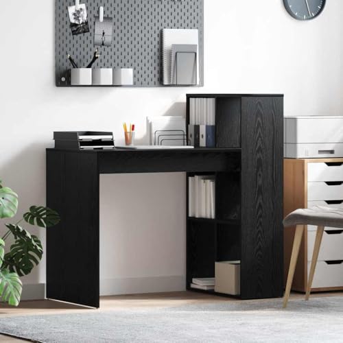 QJBSAVVA Moderner Schreibtisch aus schwarzer Eiche mit integrierten Regalen Robuster Spanplatten Schreibtisch für Homeoffice und Lernbereich von QJBSAVVA