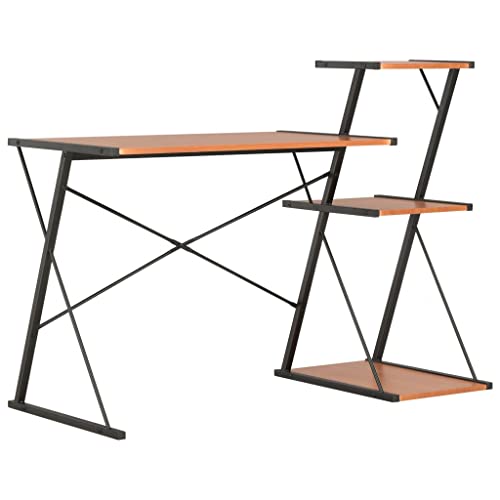 QJBSAVVA Moderner Schreibtisch mit Regal Schwarz Braun 116 x 50 x 93 cm Starker Arbeitsplatz mit X Beinen und Stauraum für Büro Homeoffice oder Gaming von QJBSAVVA