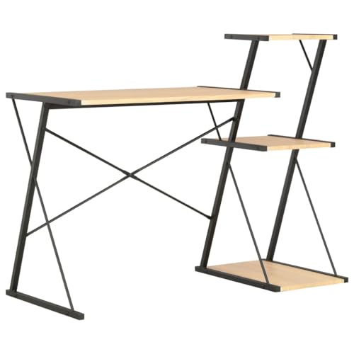 QJBSAVVA Moderner Schreibtisch mit Regal Schwarz Eichenoptik 116 x 50 x 93 cm Robuster Büro- und Computertisch mit X-Bein Design für Homeoffice und Gaming von QJBSAVVA
