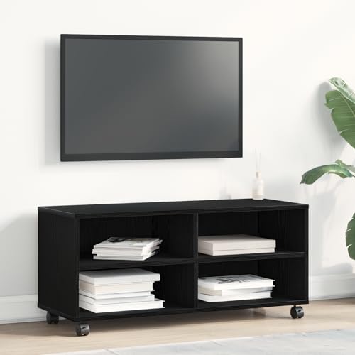 QJBSAVVA Moderner TV Schrank Lowboard Schwarz 90x35x35 cm Holzwerkstoff mit Mattem Finish und 2 Regalen für Wohnzimmer Schlafzimmer von QJBSAVVA