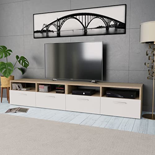 QJBSAVVA Moderner TV-Schrank aus Holzwerkstoff mit PVC-Kanten in Eiche und Weiß, Stabiles Lowboard mit 2 Schränken und 2 Regalen, Platzsparendes Design für Wohnzimmer und Schlafzimmer QJBSAVVA Moderner TV-Schrank aus Holzwerkstoff mit PVC-Kanten in Eiche und Weiß, Stabiles Lowboard mit 2 Schränken und 2 Regalen, Platzsparendes Design für Wohnzimmer und Schlafzimmer von QJBSAVVA