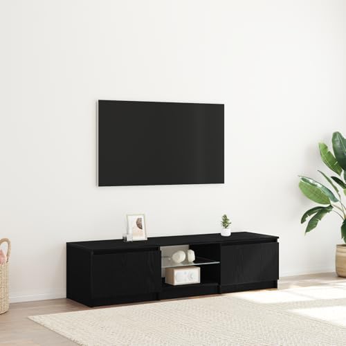 QJBSAVVA Moderner TV-Schrank mit LED-Lichtern in Schwarz-Eiche, Lowboard für Wohnzimmer 140x40x35,5 cm, Rechteckiges Design mit 4 Fächern und Stabiler Holzwerkstoff-Konstruktion QJBSAVVA Moderner TV-Schrank mit LED-Lichtern in Schwarz-Eiche, Lowboard für Wohnzimmer 140x40x35,5 cm, Rechteckiges Design mit 4 Fächern und Stabiler Holzwerkstoff-Konstruktion von QJBSAVVA