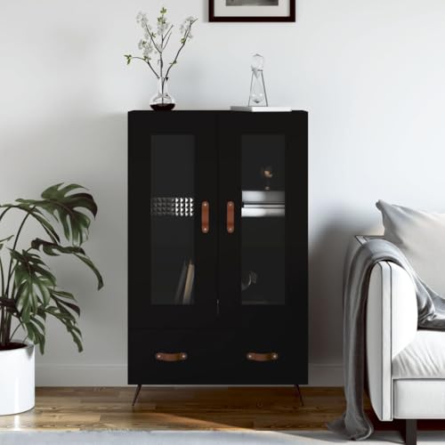 QJBSAVVA Modernes Highboard Sideboard aus Holzwerkstoff & Metall in Schwarz - Stilvolles Wohnzimmermöbel mit Glasfronten & Stauraum von QJBSAVVA