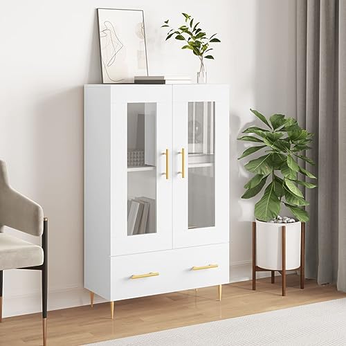QJBSAVVA Modernes Highboard aus Holzwerkstoff mit Metallbeinen in Weiß – Stilvolles Sideboard für Wohnzimmer, Küche & Flur von QJBSAVVA