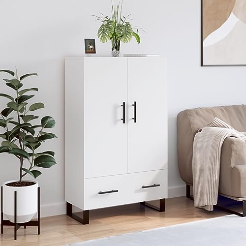 QJBSAVVA Modernes Highboard aus Holzwerkstoff & Metall in Weiß - Stilvolles Sideboard für Wohnzimmer, Küche & Flur mit viel Stauraum von QJBSAVVA