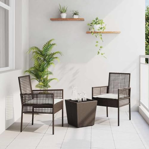 QJBSAVVA Modernes Quadratisches Teetisch-Set aus Poly Rattan mit Gehärtetem Glas 41 5 x 41 5 x 44 cm UV-Beständig & Leicht zu Reinigen für Balkon Terrasse oder Garten von QJBSAVVA