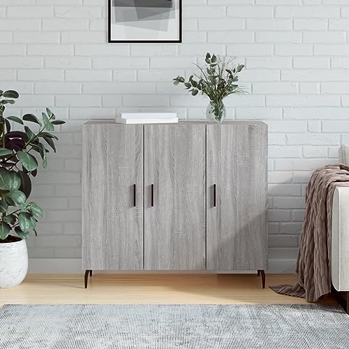 QJBSAVVA Modernes Sideboard Grau Sonoma 90x34x80 cm aus Holzwerkstoff & Metall mit Stauraum für Wohnzimmer, Küche & Flur von QJBSAVVA