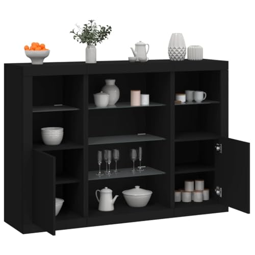 QJBSAVVA Modernes Sideboard Set mit RGB LED Beleuchtung, 3-teilig aus Holzwerkstoff & Glas in Schwarz, Breites Buffet für Wohnzimmer, Küche & Flur mit viel Stauraum QJBSAVVA Modernes Sideboard Set mit RGB LED Beleuchtung, 3-teilig aus Holzwerkstoff & Glas in Schwarz, Breites Buffet für Wohnzimmer, Küche & Flur mit viel Stauraum von QJBSAVVA