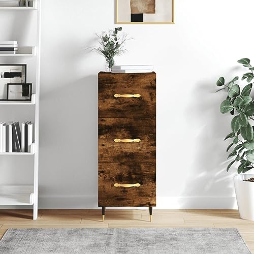 QJBSAVVA Modernes Sideboard im Landhausstil aus Holzwerkstoff mit Metallbeinen Räuchereiche 90 cm Breit Stauraum mit 3 Schubladen für Wohnzimmer Küche und Flur QJBSAVVA Modernes Sideboard im Landhausstil aus Holzwerkstoff mit Metallbeinen Räuchereiche 90 cm Breit Stauraum mit 3 Schubladen für Wohnzimmer Küche und Flur von QJBSAVVA