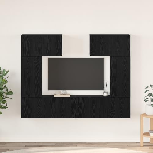 QJBSAVVA Modernes TV Schrank Set mit Regal 6 Teile Schwarze Eiche 80x30x30cm Lowboard für Wohnzimmer Möbel Stilvoll und Platzsparend von QJBSAVVA