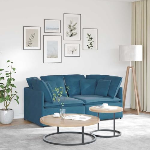 QJBSAVVA Modulares Sofa Blau Samt mit Kissen Eckcouch für Wohnzimmer 200 x 100 cm Weich & Langlebig Metallrahmen Modulares Design von QJBSAVVA