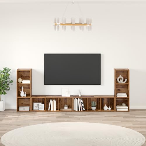 QJBSAVVA Modulares TV Schrank Regal mit Speicher 4-teilig Altes Holz 37x35x107,5 cm Würfeldesign Furnierspanplatte für Wohnzimmer Aufbewahrung von QJBSAVVA