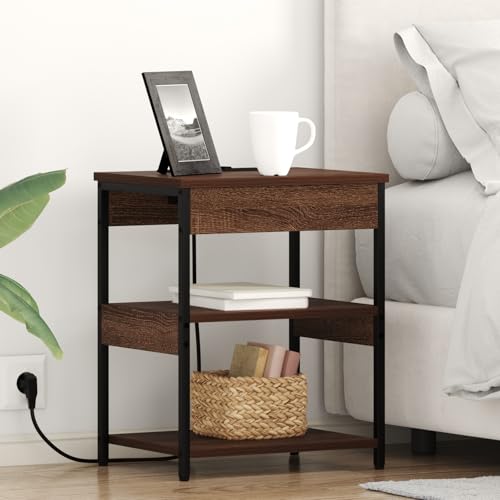 QJBSAVVA Nachttisch Modernes Design Braune Eiche Holzwerkstoff Schlank & Robust mit Steckdose für Schlafzimmer und Wohnzimmer QJBSAVVA Nachttisch Modernes Design Braune Eiche Holzwerkstoff Schlank & Robust mit Steckdose für Schlafzimmer und Wohnzimmer von QJBSAVVA