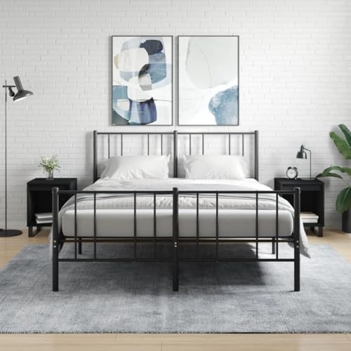 QJBSAVVA Nachttisch Schwarz 2er Set Modernes Design mit Metallbeinen und Holzwerkstoff für Schlafzimmer und Wohnzimmer von QJBSAVVA