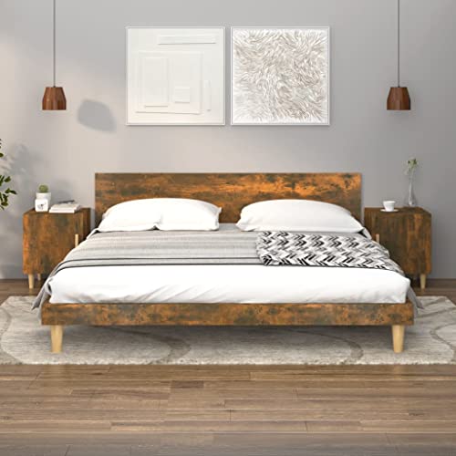 QJBSAVVA Nachttisch Set aus Holzwerkstoff 2 Stück Räuchereiche Modernes Design mit Stauraum für Schlafzimmer und Wohnzimmer von QJBSAVVA
