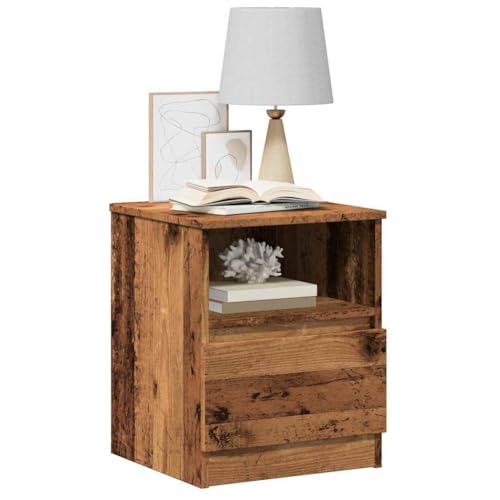 QJBSAVVA Nachttisch Set aus Holzwerkstoff in Altholz-Optik mit Schublade und Fach, 40x40x51 cm, schmaler Beistelltisch für Schlafzimmer und Wohnzimmer von QJBSAVVA