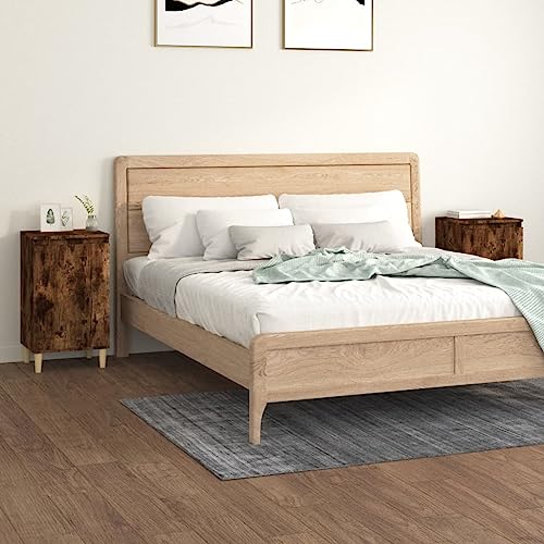 QJBSAVVA Nachttisch Set aus Holzwerkstoff und Massivholz Eukalyptus in Räuchereiche 40x35x70 cm mit Stauraum und modernem Design für Schlafzimmer und Wohnzimmer von QJBSAVVA