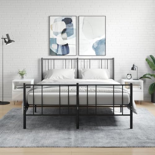 QJBSAVVA Nachttisch Set aus Holzwerkstoff und Metall Hochglanz-Weiß 40x35x50 cm Modernes Design mit Schublade und Fach für Schlafzimmer und Wohnzimmer von QJBSAVVA