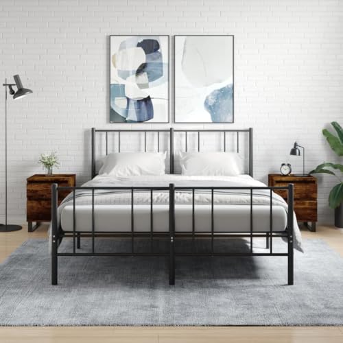 QJBSAVVA Nachttisch Set aus Holzwerkstoff und Metall in Räuchereiche, 2 Stück, Modernes Design mit Schublade und Fach, Stabile Tischplatte für Schlafzimmer und Wohnzimmer QJBSAVVA Nachttisch Set aus Holzwerkstoff und Metall in Räuchereiche, 2 Stück, Modernes Design mit Schublade und Fach, Stabile Tischplatte für Schlafzimmer und Wohnzimmer von QJBSAVVA