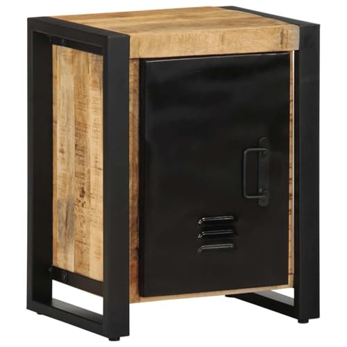QJBSAVVA Nachttisch aus massivem Mangoholz mit Eisenbeinen, schmaler Beistelltisch für Schlafzimmer und Wohnzimmer, modernes Design mit Stabiler Oberfläche und praktischem Stauraum von QJBSAVVA
