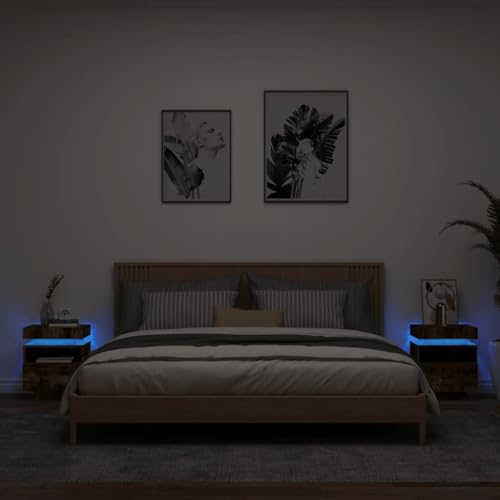 QJBSAVVA Nachttisch mit LED-Beleuchtung 2er Set aus Holzwerkstoff in Räuchereiche, Moderner Nachtschrank mit RGB-LEDs & Stauraum für Schlafzimmer und Wohnzimmer QJBSAVVA Nachttisch mit LED-Beleuchtung 2er Set aus Holzwerkstoff in Räuchereiche, Moderner Nachtschrank mit RGB-LEDs & Stauraum für Schlafzimmer und Wohnzimmer von QJBSAVVA