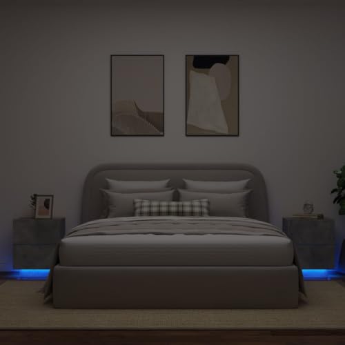 QJBSAVVA Nachttisch mit RGB-LED-Beleuchtung, Betongrau, Holzwerkstoff, 2 Schubladen, modernes Design für Schlafzimmer und Wohnzimmer QJBSAVVA Nachttisch mit RGB-LED-Beleuchtung, Betongrau, Holzwerkstoff, 2 Schubladen, modernes Design für Schlafzimmer und Wohnzimmer von QJBSAVVA